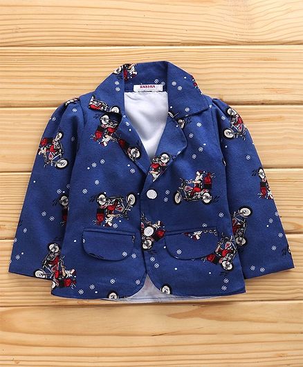 Rassha Full Sleeves Motorcycle Print Blazer - Blue