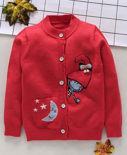 Kookie Kids Full Sleeves Sweater Moon Design - Red