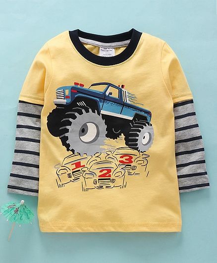 Kookie Kids Full Sleeves Tee Monster Car - Yellow