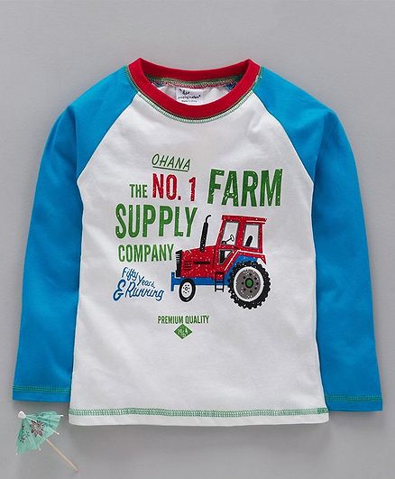 Kookie Kids Full Sleeves Tee Tractor Print - Blue White