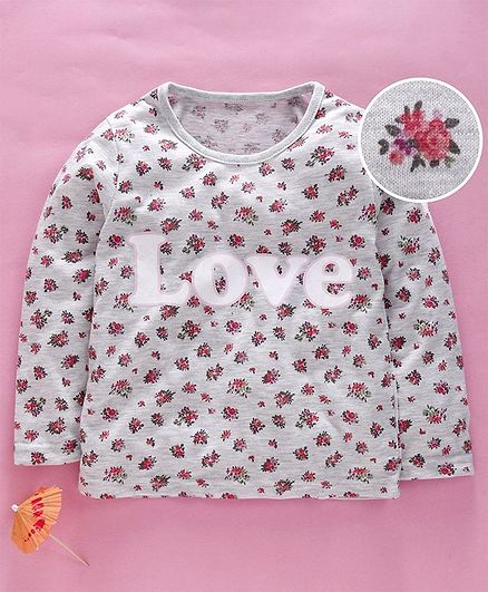 Kookie Kids Full Sleeves Top Love Print - Grey