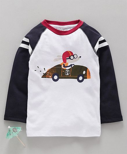 Kookie Kids Full Sleeves Tee Animal Print - White Navy Blue