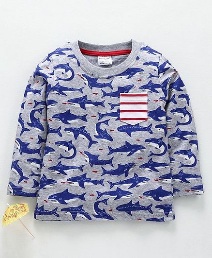 Kookie Kids Full Sleeves T-Shirt Fish Print - Grey