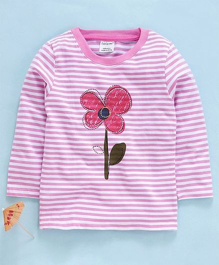 Kookie Kids Striped Full Sleeves Top Floral Print - Pink