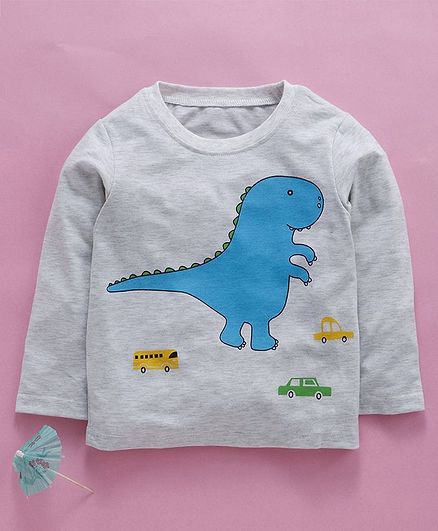 Kookie Kids Full Sleeves Tee Dinosaur Print - Grey