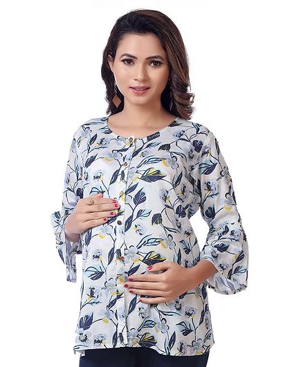 Kriti Full Sleeves Maternity Top Floral Print - White