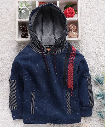 Little Kangaroos Full Sleeves Hooded Sweatshirt Text Print - Navy Blue
