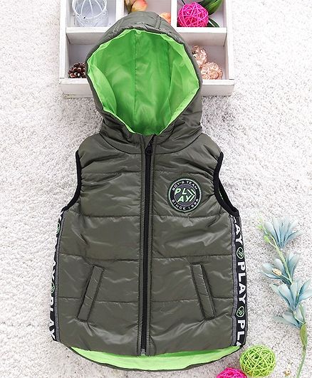 Little Kangaroos Sleeveless Padded Hooded Jacket Play Patch - Green