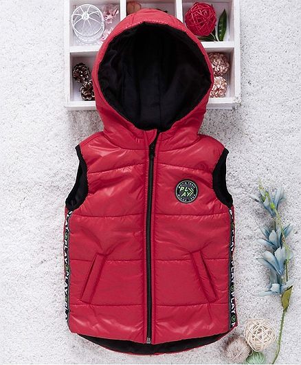 Little Kangaroos Sleeveless Padded Hooded Jacket Play Patch - Red