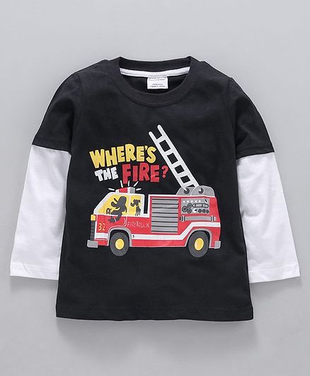 Kookie Kids Full Sleeves Tee Fire Brigade Print - Black