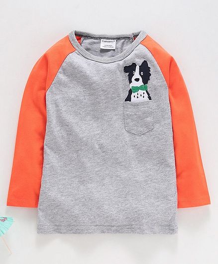Kookie Kids Full Sleeves Tee Puppy Patch - Grey Orange
