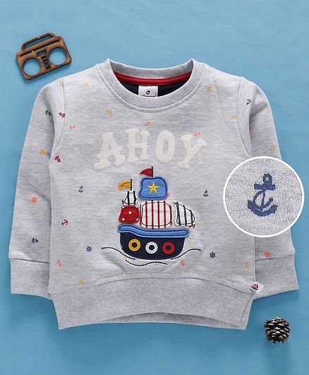 Ollypop Full Sleeves Winter Wear Pullover Ship Patch - Light Grey
