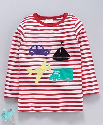 Kookie Kids Full Sleeves Striped T-Shirt - Red White