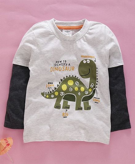 Kookie Kids Full Sleeves Tee Dinosaur Print - Grey