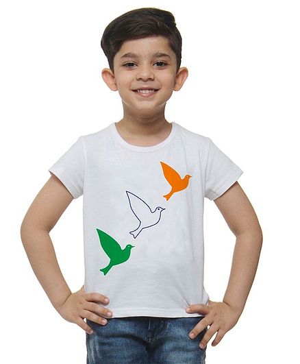 M'andy Birds Print Half Sleeves T-Shirt - White