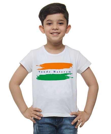 M'andy Vande Mataram Print Half Sleeves T-Shirt - White