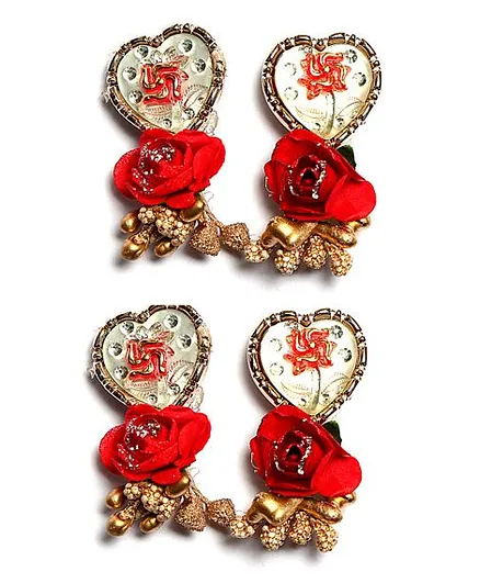 Passion Petals Acrylic Handicraft Satya With Red Roses 2 Pairs - Multicolor