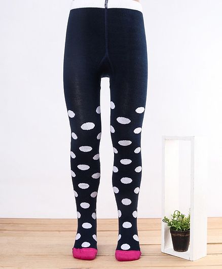 Cute Walk by Babyhug Anti-bacterial Footed Tights Polka Dot Design - Navy