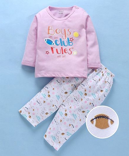 Cucumber Full Sleeves Tee & Lounge Pant Set Rugby Print - Pink White