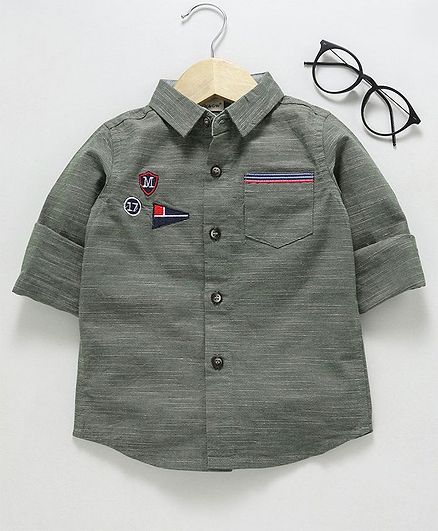 Kookie Kid Full Sleeves Solid Color Shirt - Olive Green
