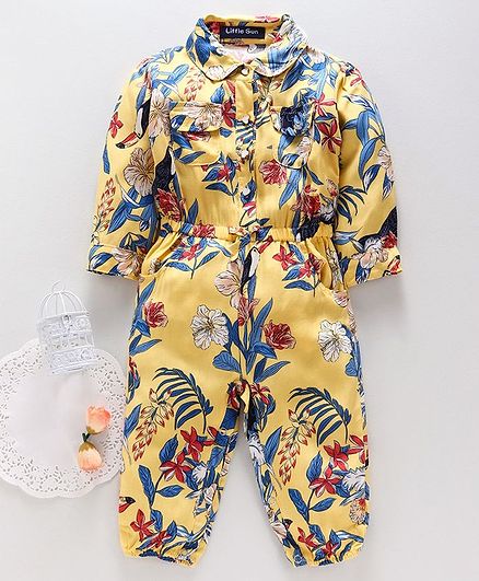 Happiness Full Sleeves Romper Floral Print - Yellow