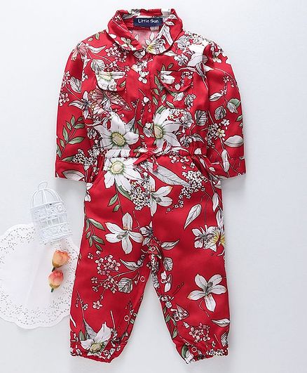 Happiness Full Sleeves Romper Floral Print - Red