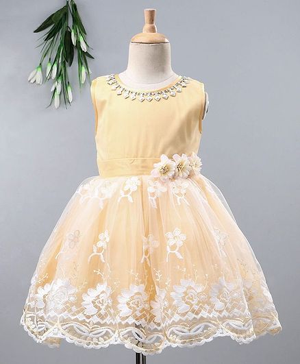 Enfance Flower Embroidery Sleeveless Netted Fit & Flare Dress - Cream