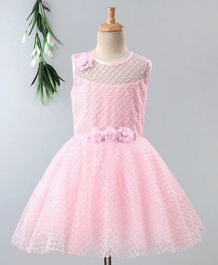 Enfance Lattice Embroidered Sleeveless Dress - Pink