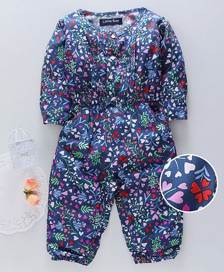 Happines Full Sleeves Romper Floral Print - Navy Blue