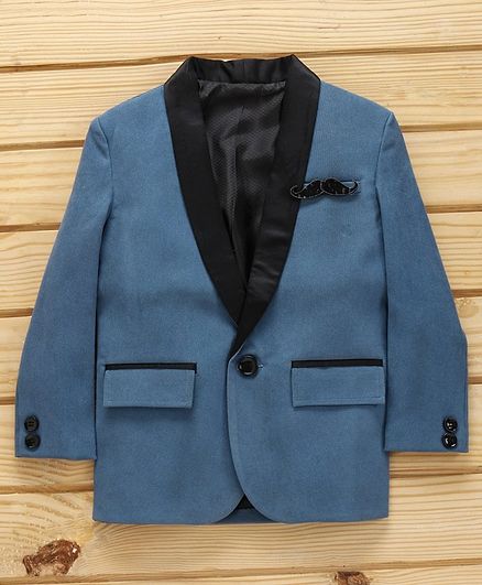 Dapper Dudes Solid Lapel Collar Full Sleeves Blazer - Blue