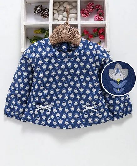 Reiki Trees Full Sleeves Top Floral Print - Dark Blue
