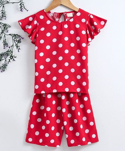 Kookie Kids Short Sleeves Top & Shorts Polka Dot Print - Red