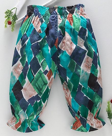 Kookie Kids Full Length Lounge Pant Geometric Print - Green