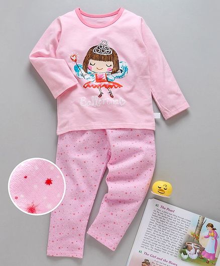 Kookie Kids Full Sleeves Night Suit Angel Print - Light Pink