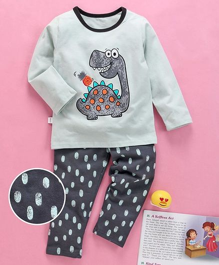 Kookie Kids Full Sleeves Night Suit Dino Print - Off White