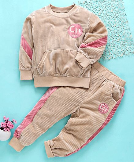 Kookie Kids Full Sleeves Tee With Bottom Girl Patch - Cream