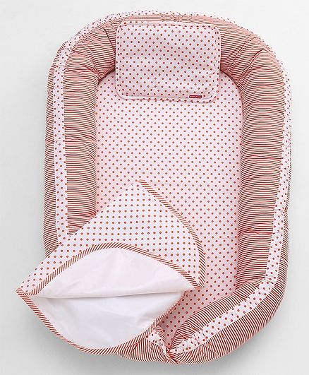 Babyhug Premium Baby Nest 4 Piece Gadda Set Polka Dots Print - Red