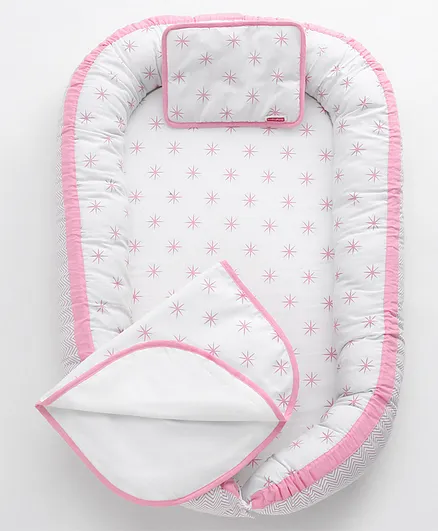 Babyhug Premium Cotton Baby Nest 4 Piece Gadda Set - Pink