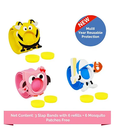 Safe-O-Kid 3 Mosquito Repellent Bands With 6 Refills - Multicolor