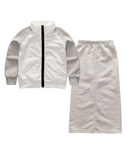 Kookie Kids Full Sleeves Sweat Jacket With Long Skirt - Grey