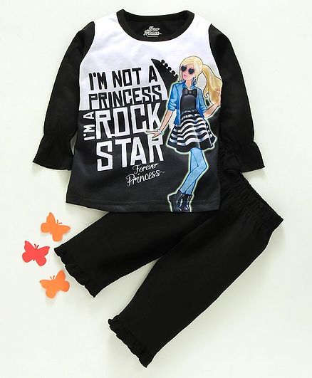 Eteenz Full Sleeves Top & Bottom Set Text Print - Black