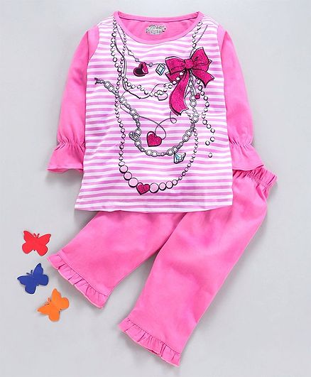 Eteenz Full Sleeves Top & Lounge Pants Set Graphic Print - Pink