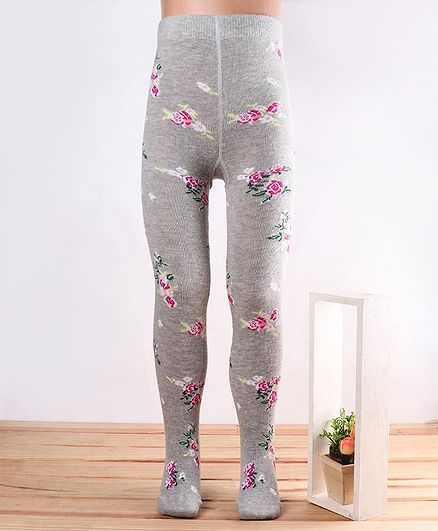 Mustang Footed Tights Floral Design - Grey