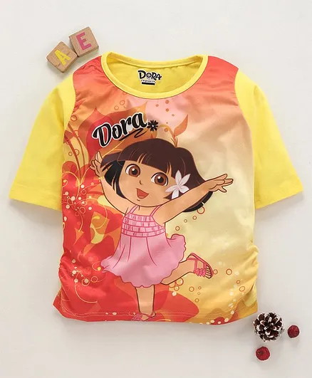 Eteenz Three Fourth Sleeves Top Dora Print - Yellow