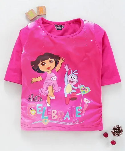 Eteenz Three Fourth Sleeves Top Dora Print - Pink