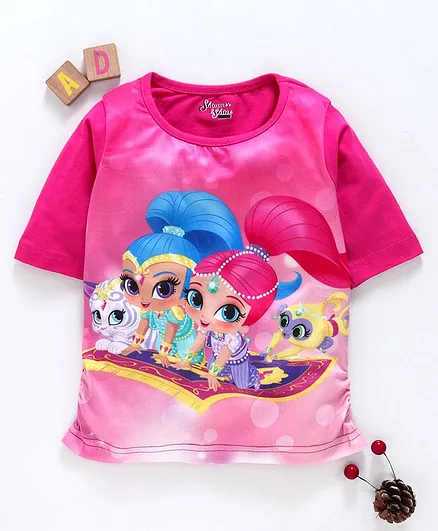 Eteenz Three Fourth Sleeves Top Shimmer & Shine Print - Pink