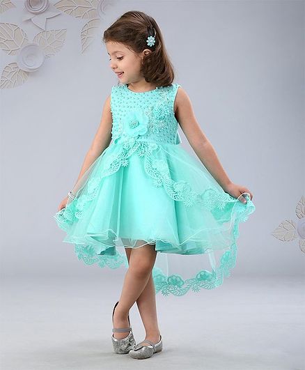 Mark & Mia Sleeveless Floral & Pearl Embellished Party Frock - Aqua Green