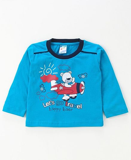 Tango Full Sleeves Tee Bear Print - Blue