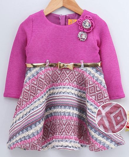 Yellow Duck Printed Flower Decorated Full Sleeves Dress - Purple