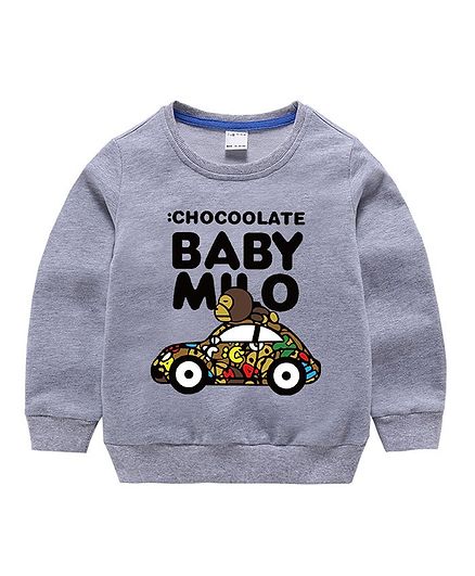 Awabox Monkey On Car Patch Full Sleeves Sweatshirt - Grey